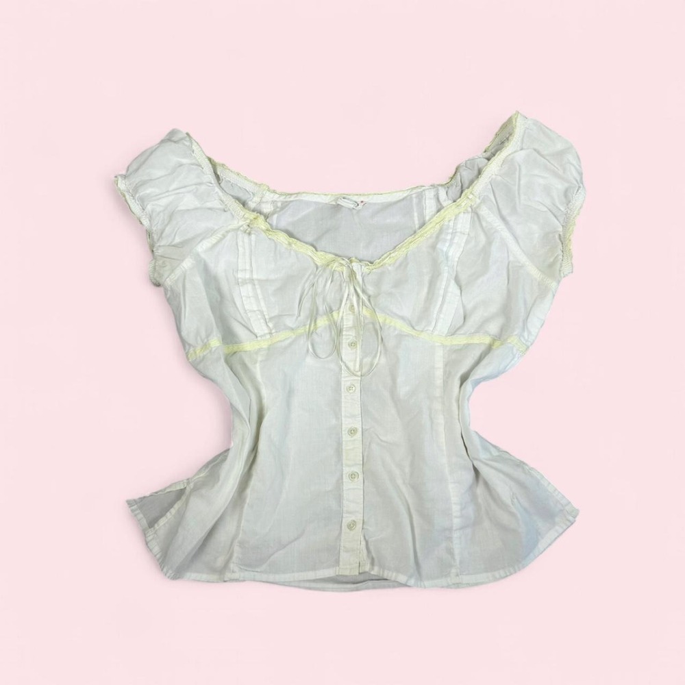 Vintage y2k American Eagle white button up coquette short sleeve blouse